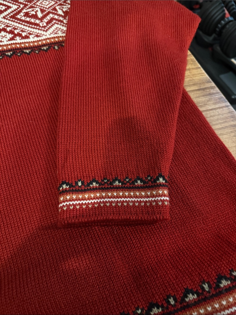 Men's Red Nordic-Pattern Zip Sweater - Picture 2 of 9